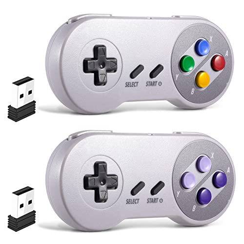 2 Pack 2.4 GHz Wireless USB PC Controller Compatible with SNES Games, SAFFUN Retro for Windows iOS MAC Linux Raspberry Pi Retropie Emulator (Rechargeable) (Plug & Play) Purple/Multicolored Keys - color: Purple/Multicolored Keys