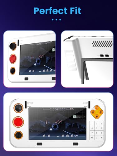 for My Arcade Atari Gamestation Go Silicone Grip Case With 2Pcs 6H PET Soft Film Screen Protector–Shockproof Non-Slip Full Protective Cover,Anti-Scratch Drop Protection Gaming Console Case,White