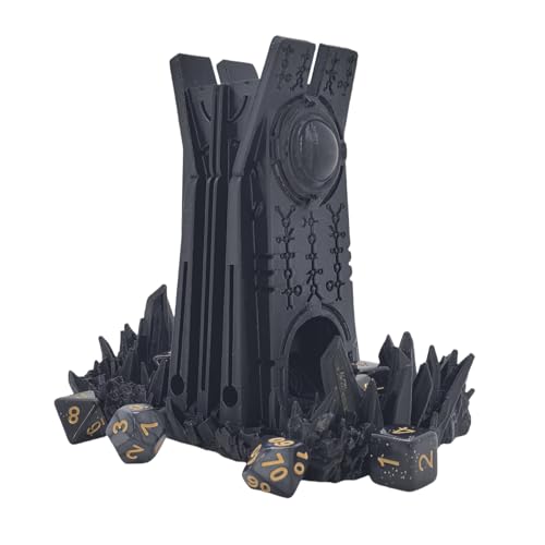 Retro Planet Dice Tower DND Dice Rolling Tower Dice Tower Dungeons and Dragons Dice Jail D&D Accessories (Random 7PCS D20 Dice Set Included) Black - color: Black