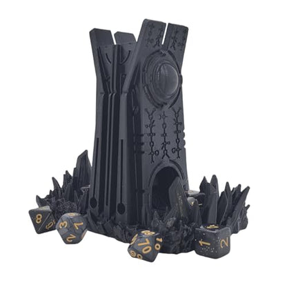 Retro Planet Dice Tower DND Dice Rolling Tower Dice Tower Dungeons and Dragons Dice Jail D&D Accessories (Random 7PCS D20 Dice Set Included) Black - color: Black