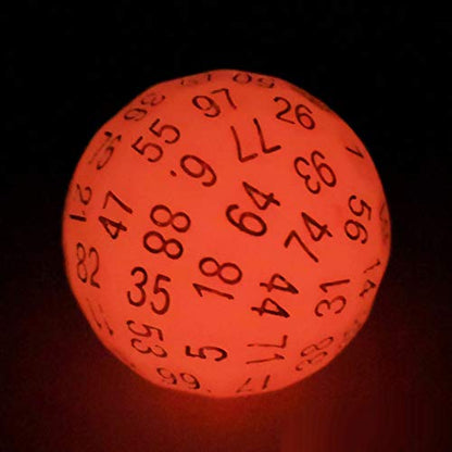 Bescon Glowing Polyhedral 100 Sides Dice Cerise Red, Luminous D100 Dice, 100 Sided Cube, Glow in Dark D100 Game Dice - color: Glowing Red D100
