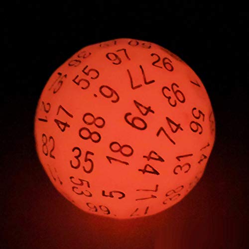 Bescon Glowing Polyhedral 100 Sides Dice Cerise Red, Luminous D100 Dice, 100 Sided Cube, Glow in Dark D100 Game Dice - color: Glowing Red D100