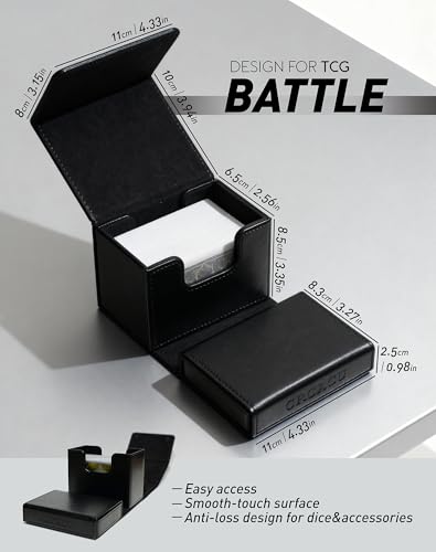 Card Deck Box for Trading Cards Battle Fits 60+ Double-Sleeved Cards anti-loss design for Dice tray and Accessories (black) - color: black