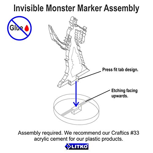 LITKO Invisible Monster Markers | Compatible with D&D & Pathfinder | Ten transparent stand-ins: fey, fiend, wraith & more invisible foes | 25mm, glue assembly