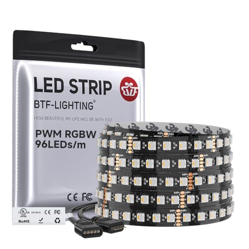 BTF-LIGHTING UL Listed RGBW LED Strip Lights,5050 4 Colors in 1 RGB + 2700K-3000K Warm White,24V DC,16.4ft/5m 60LEDs/m 12mm Black PCB, IP30 for Home Decoration(No Adapter or Controller) - color: RGB+Warm White, size: Black PCB IP30