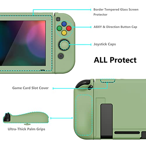PlayVital ZealProtect Soft Protective Case for Nintendo Switch, Flexible Joycon Cover Slim Cover for Nintendo Switch with Screen Protector & Thumb Grip Caps & ABXY Direction Button Caps - Matcha Green - color: Matcha Green