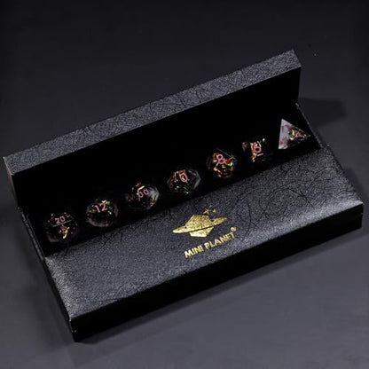 Holographic DND Sharp Edge Roleplaying Polyhedral Dice Set,for Dungeons and Dragons RPG MTG Table Games,7 Pcs Handmade Gemstone Dice Set - color: Ashen Nebula