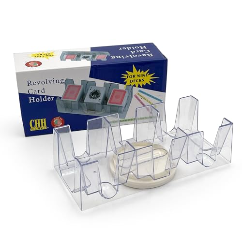 CHH 9 Deck Plastic Revolving Playing Card Tray with 3 Slots – Clear – Easy Access and Great Game Accessory