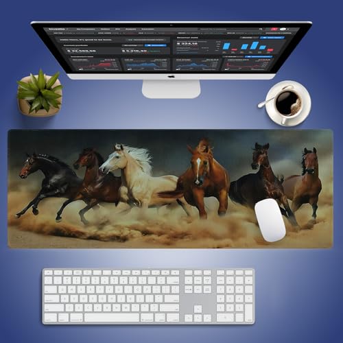 Galloping Horses in The Sand Large Mouse Pad, Magnificent Scene Desk Mat | Running Animals Equine Themed, 31.5" x 11.8", XXL Gaming/Office Durable Stitched Keyboard Mat, Smooth, Anti-Slip Base - color: Galloping Horses