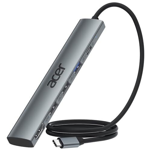 Acer 5 in 1 USB C Hub with 4K HDMI, 100W Power Delivery, 3 USB A Data Ports | USB C to HDMI Multiport Adapter for Laptop, PC, Tablet, MacBook Neo/Pro/Air, iPad Pro/Air, iMac, iPhone 17/16/15 (2ft) - size: 60cm