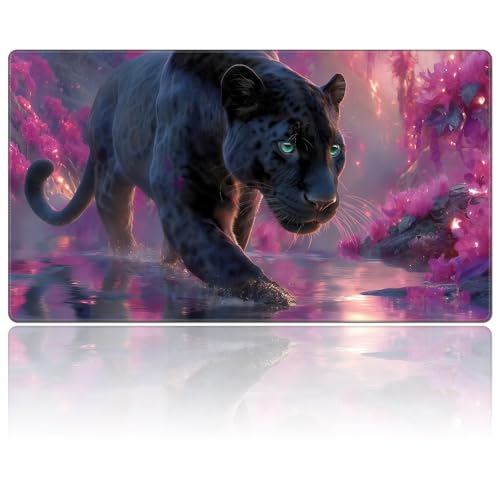 for MTG Playmat 24 x 14 inches for TCG Playmats Non-Slip Rubber Base Commander Playmat HD Cover for MTG Play Mat Iorcana Trading Card Game, Black Panther Pink Floral - color: Black Panther Pink Floral, size: 24" x 14"
