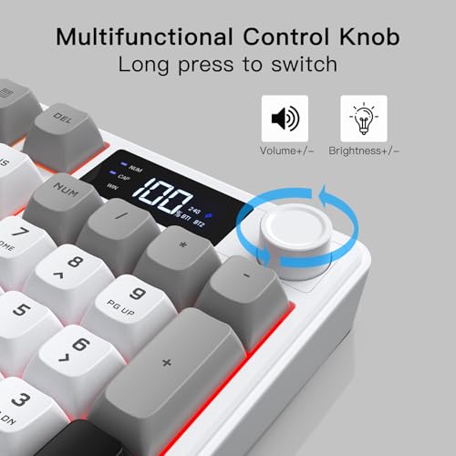 Wireless Gaming Keyboard with Smart Display & Knob Control, Tri-Mode BT5.0/2.4GHz/Wired RGB Backlit Computer Keyboards with Number Pad, 26-Key Rollover, Compatible for Windows, Mac