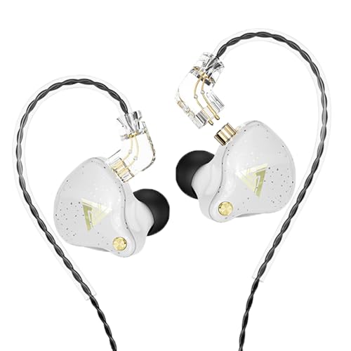 Wired Gaming Earbuds, QKZ AK6 PRO in Ear Monitors, Deep Bass Sound Wired Earbuds, HiFi in Ear Headphones with New 1DD 10mm Dynamic Driver, IEM for Music Gaming Video Calling (White) - color: White