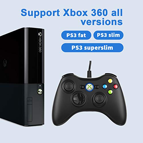 NBCP Game Controller for Xbox 360: Wired Xbox 360 Controller for PC Windows 11/10/8/7 - Upgraded Gamepad with Dual Vibration Feedback and 60-inch Flexible Cord, Black