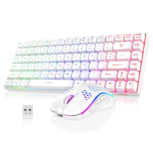 RedThunder K84 Wireless Keyboard and Mouse Combo, Rainbow Backlit Rechargeable Battery, 75% Layout TKL Ultra Compact Gaming Keyboard & Lightweight 3200 DPI Honeycomb Optical Mouse (White) - color: White
