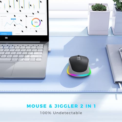 PEIOUS Wireless Mouse Jiggler - Keep Computers Awake, Black & Grey | Rechargeable LED Mouse, Silent Clicks, Adjustable DPI and Random Movement Keep Computers Awake for Laptop/PC/Mac - color: Grey