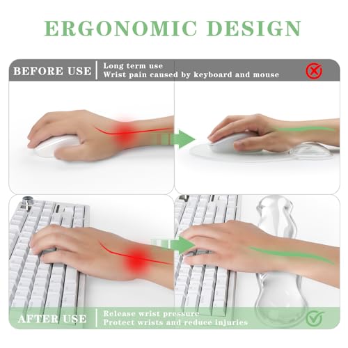 Wrist Rest for Keyboard- Ergonomic Gel Keyboard Wrist Rest and Mouse Pad Set, Non-Slip PU Base for Office, Laptop & Gaming - Clear White - color: Clear White Set