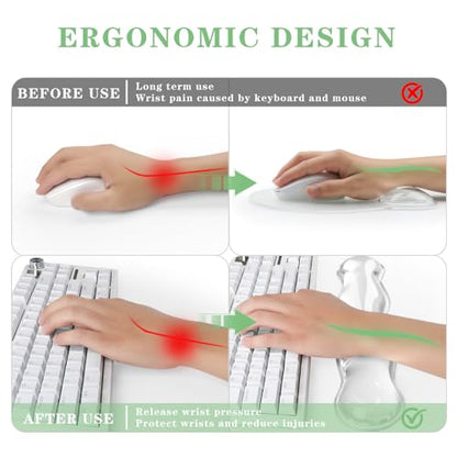 Wrist Rest for Keyboard- Ergonomic Gel Keyboard Wrist Rest and Mouse Pad Set, Non-Slip PU Base for Office, Laptop & Gaming - Clear White - color: Clear White Set