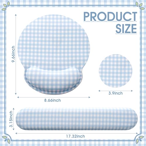 Tellegloww Wrist Rest Support for Mouse Pad&Keyboard Set, Blue Gingham Checkered Circle Curved Ergonomic Mousepad&Coaster Non-Slip Base Design for Office Home Laptop Desktop Computer Keyboard - color: Blue