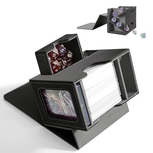 Commander Deck Box for MTG with Dice Tray - Card Deck Box Fits 100 Double-Sleeved Cards & 35PT Card Brick with Commander Display & Magnetic Holder for TCG/CCG Games-Black/Grey - color: Black Grey