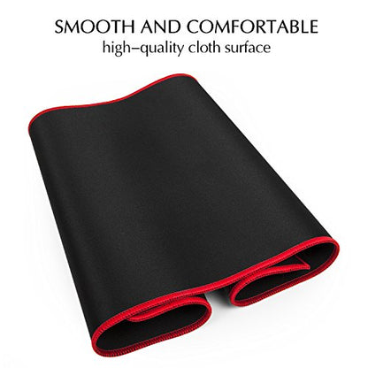 JIALONG Large Gaming Mouse Pad, Extended Mousepad with Red Stitched Edges, XXL Desk Mouse Mat, Big Computer Keyboard Pad for Gaming and Office, 35.4 x 15.7 inches - color: Red Stitched Edges