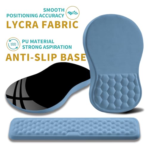 Hokafenle 2 in 1 Ergonomic Mouse Pad Wrist Support & Wrist Rest for Computer Keyboard Set, with Relieve Carpal Tunnel Pain Massage Bulge and Full Memory Gel Design (2In1 Set, Lake Blue) - color: Hk013-lake Blue