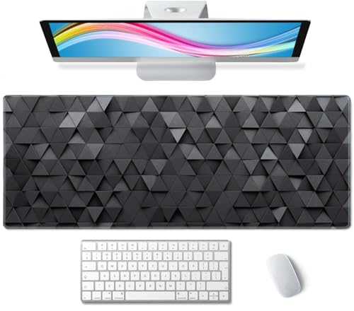 Gaming Mouse Pad, Large Mouse Pads for Desk, Non-Slip Rubber Base Mousepad, Keyboard Mouse Mat, Desk Pad with Stitched Edges, 31.5x11.8inch, Black Grey Triangular Abstract - color: Black Grey Triangular Abstract