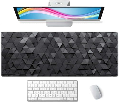 Gaming Mouse Pad, Large Mouse Pads for Desk, Non-Slip Rubber Base Mousepad, Keyboard Mouse Mat, Desk Pad with Stitched Edges, 31.5x11.8inch, Black Grey Triangular Abstract - color: Black Grey Triangular Abstract