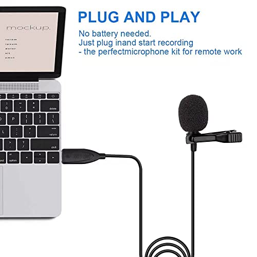 USB Lavalier Microphone, 6.6ft USB Microphone Plug & Play Omnidirectional Lapel Shirt Collar Clip on Mic for PC, Computer, Mac, Laptop, YouTube, Skype, Recording, Podcasting, Gaming