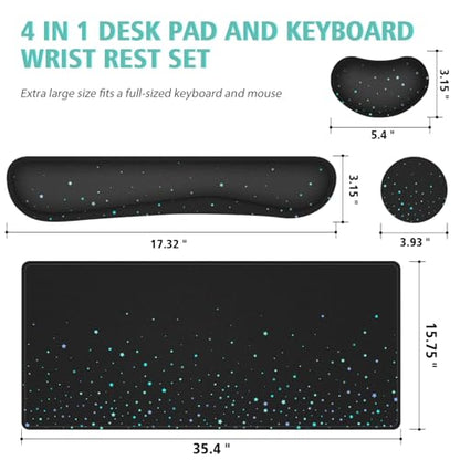 Desk Mat for Keyboard and Mouse,4in1 XXL Mousepad + Keyboard Wrist Rest+Mouse Wrist Rest+Coaster Set with Ergonomic Desk Pad for Home Office(Black Bluestar) - color: Black Bluestar