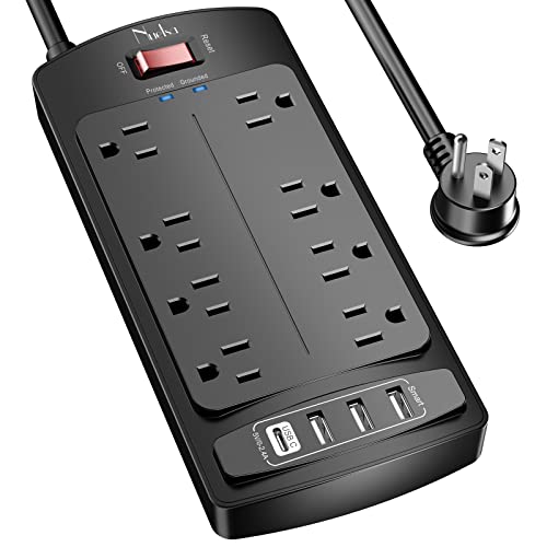 Surge Protector Power Strip - Nuetsa Flat Plug Extension Cord with 8 Outlets and 4 USB Ports, 6 Feet Power Cord, 2700 Joules, ETL Listed, Black - color: Black(8 Outlets), size: 6 Ft