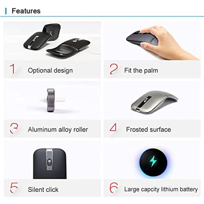 Foldable Arc Wireless Mouse Silent Click Bluetooth 5.3 and 2.4GHz | Dual Modes Portable Curved Mouse for Home, Office, Travel (Silver) - color: Silver