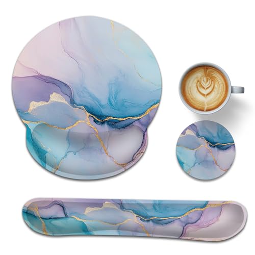 Pink Marble Wrist Rest Support for Mouse Pad Keyboard Set, Blue Gold Flowing Marble Mouse Pad with Non Slip Rubber Base for Home and Office Typing Support - color: Pink Marble Blue Gold Flowing Marble