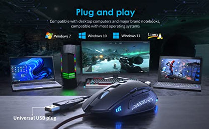 CYD C309 Wired Gaming Mouse, RGB Gaming Mouse with Side Buttons, High-Precision Adjustable 12800 DPI, Adjustable Weights, 6 Programmable Buttons, Gaming Mice Ergonomic Computer Mouse (C303-12800 DPI)