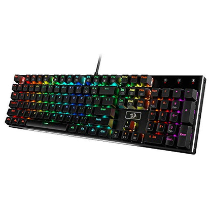 Redragon K556 RGB LED Backlit Wired Mechanical Gaming Keyboard, 104 Keys Hot-Swap Mechanical Keyboard w/Aluminum Base, Upgraded Socket and Noise Absorbing Foams, Soft Tactile Brown Switch - color: Black, size: Brown Switch