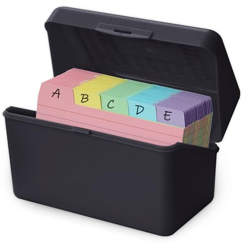 Olivo 3x5 Index Card Holder Box with 100 Cards Dividers Tabs 3"x 5", Black - color: Black