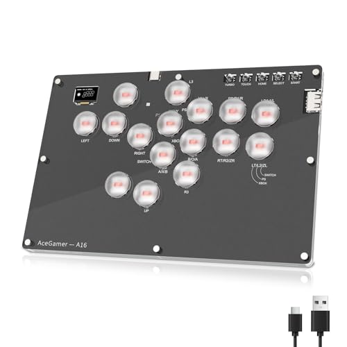 AceGamer Arcade Stick 16Keys All-Button Gamer Finger with Turbo Functions, Custom RGB, Arcade Controller Street Fight for PC/PS3/PS4/Switch/Steam Game Keyboard-Supports Hot Swap (Black) - color: black