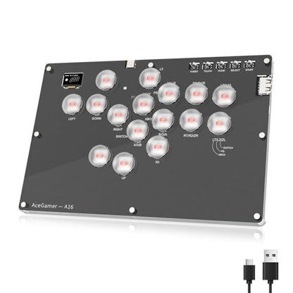 AceGamer Arcade Stick 16Keys All-Button Gamer Finger with Turbo Functions, Custom RGB, Arcade Controller Street Fight for PC/PS3/PS4/Switch/Steam Game Keyboard-Supports Hot Swap (Black) - color: black