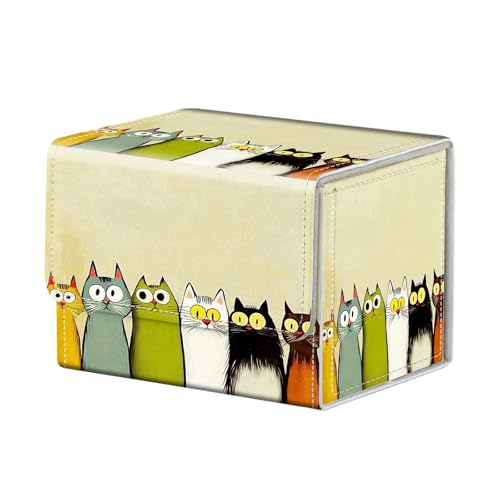 Colorful Cats Row for MTG Deck Box, 100+ Double Sleeved Card Storage Case, PU Leather Commander Deck Case for TCG Magic Yugioh, Magnetic Closure - color: Colorful Cats Row
