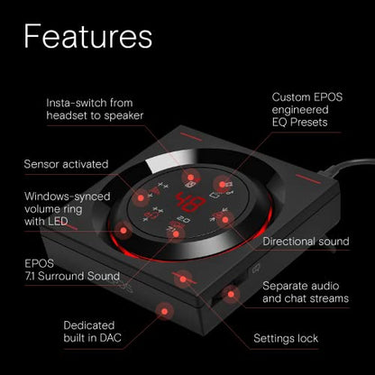 EPOS H6Pro - Open Acoustic Gaming Headset with Mic - Lightweight Headband - Comfortable & GSX 1000 2nd Edition Dac Amp Audio Amplifier/External USB Sound Card with 7.1 Surround Sound, Side Tone
