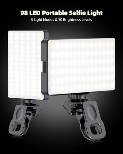 91 LED Portable Charger Selfie Light Video Conference Lighting | Clip & Camera Tripod Adapter, Rechargeable 2000mAh, CRI 96+, 4 Light Modes, For Phone iPhone Webcam Laptop Makeup - color: Glossy Black