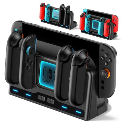 for Mac Game Switch 2/1 Charging Dock Station Compatible with Joycon 1/2 Controller, Switch 2 Controller Charger, Joycon Charging Dock, Game Accessories with 9 RGB Light Modes - size: L-Black-Switch 1/2