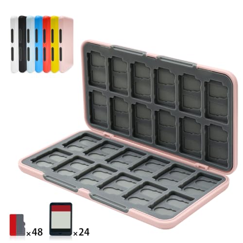 ONETIAOLONG Switch Game Case Holder for Switch 2 & OLED & Lite with 24 Cartridge Slots and 48 Micro SD Card Storage with Magnetic Closure,Protective Hard Shell and Soft Lining for Easy carrying - color: Pink, style: 24-slots