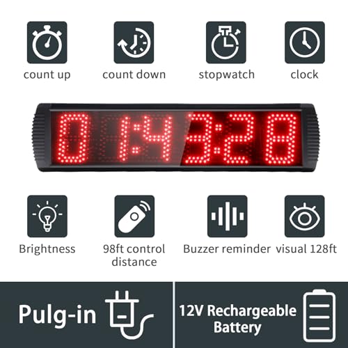 Large LED Display Digital Race Timer with Battery,Function-Countdown/Up/Time Clock, Remote Control, Tripod Stand and Adjustable Brightness for Sports Events, Races, Meetings, Presentations - style: non-waterproof+red