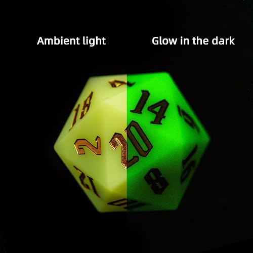 55mm Silicone D20 DND Dice, Large D20 Single 20 Sided Dice | Glow-in-the-Dark D20 Giant Dice with Gift Box for Dungeons and Dragons RPG Bar Pub Club Party Games (Olivine/Gold) - color: Olivine/Gold
