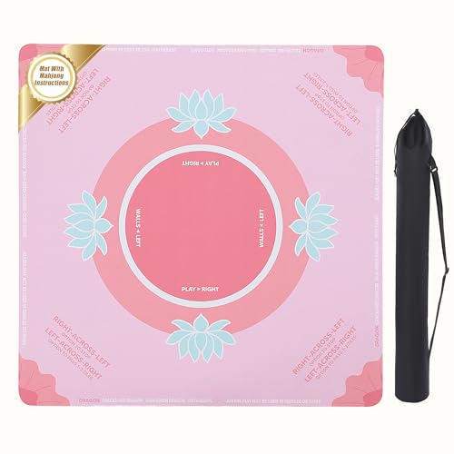 BALAPET Portable Mahjong Mat with Playing Instructions for Learning, Anti Slip Mahjong Mat for Table, Noise Reduction Table Mat Cover for Board & Tile Games, 31.5inx31.5in, Patent Pending(Pink) - color: Pink
