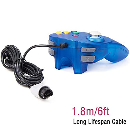KIWITATA Mini N64 Wired 64-bit Game Controller for Retro Original N64 Console Clear Blue - color: Transparent
