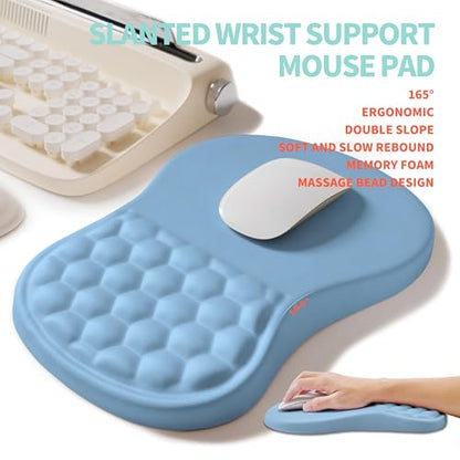 2-in-1 Ergonomic Set, Wave Rise Keyboard Wrist Rest and Massage Bulge Slope Mouse Pad Wrist Support, Cushion Memory Foam Integrated to Relieve Wrist Pain, Lake Blue - color: Lake Blue