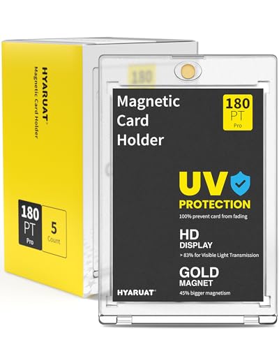 180PT Magnetic Card Holders for Trading Cards, 5 Pack UV Protection | Clear Display Cases with Magnetic Closure for Thick Sports & TCG Cards, Patch, Jersey, Relic, Memorabilia & Autograph Cards - size: 2.52 x 3.54 in 180PT Magnetic Card Holders