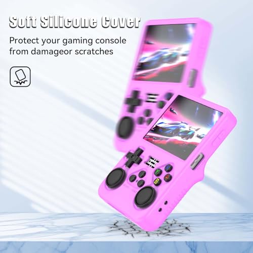for R36S Silicone Case, Soft Skin for R36 S Handheld Game Console Accessories, Anti-Scratch Washable Silicone Cover with Lanyard (Purple) - color: Purple